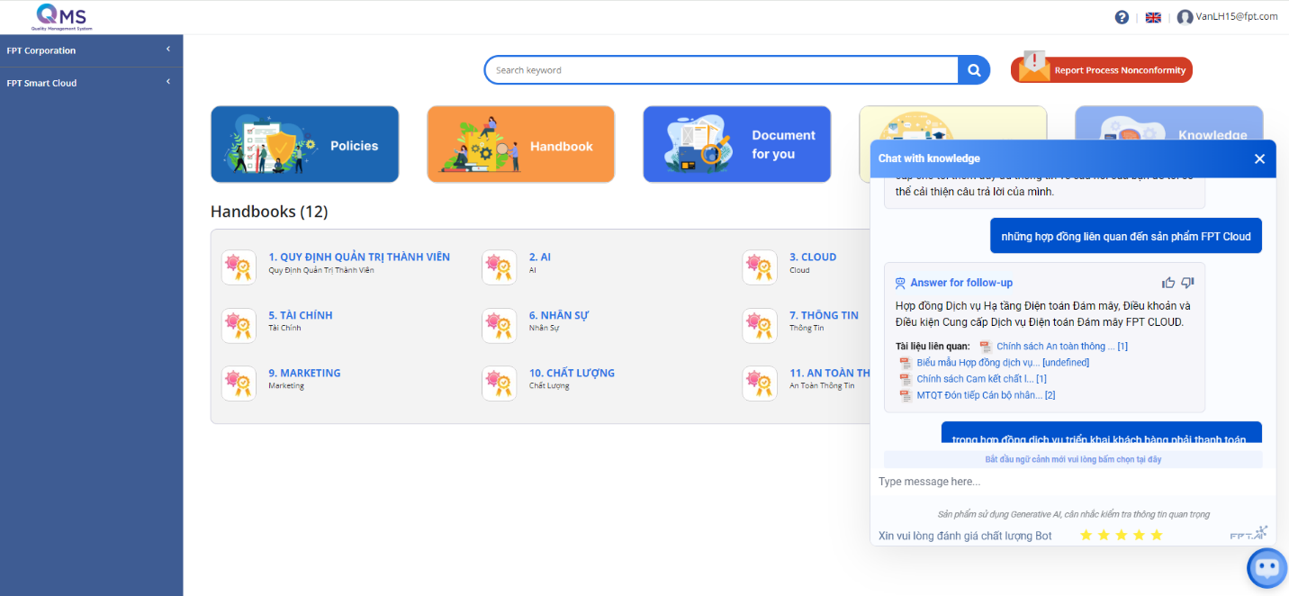 Trải nghiệm Trợ lý ảo ‘QMS Agent’ trên FPT QMS.